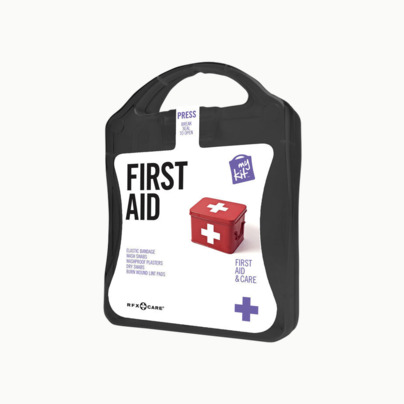 Första hjälpen-kit med reklamtryck