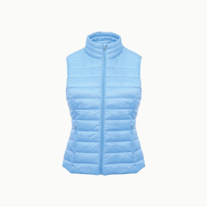 Moderna dam bodywarmers med reklamtryck