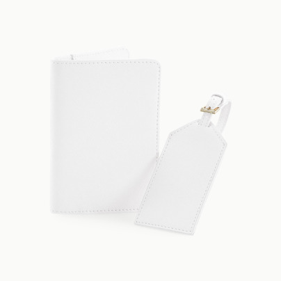 Passfodral & bagagebricka i konstläder med reklamtryck