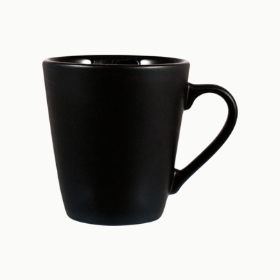 Kaffemuggar i stengodsmuggar med reklamtryck