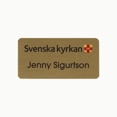 Namnbrickor i metall med reklamtryck