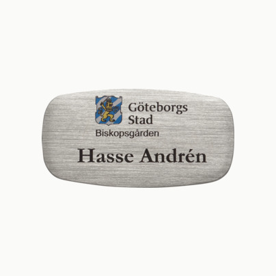 Unika namnbrickor i metall med egen logo