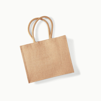 Juteväskor med färgade handtag - med reklamtryck