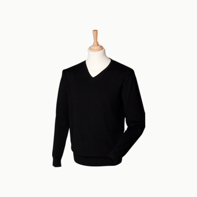 V-neck jumper i herr- & dammodell med reklamtryck