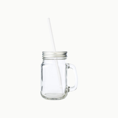 400 ml-glasburk med lock och sugrör - med reklamtryck