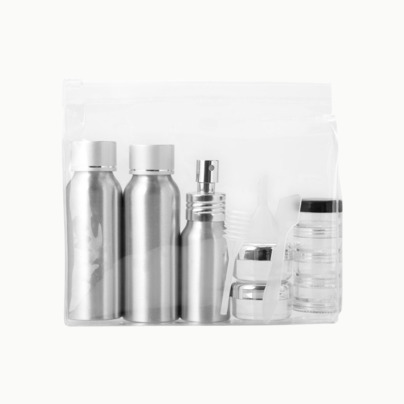 Reseflask set i aluminium med reklamtryck