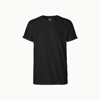 Eko & Fairtrade-certifierade t-shirts med roll up sleeves - med reklamtryck