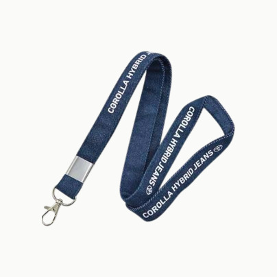 Logoband i jeans med reklamtryck