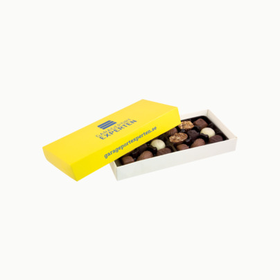 Chokladpraliner i ask med eget reklamtryck