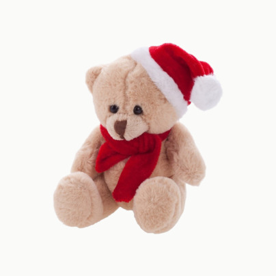 Julklädda teddybjörnar med reklamtryck