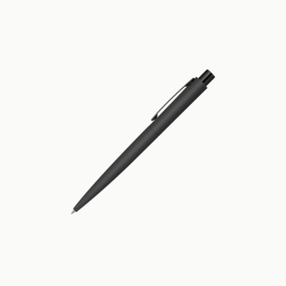 Soft touch metallpennor med blanka, svarta detaljer med reklamlogo