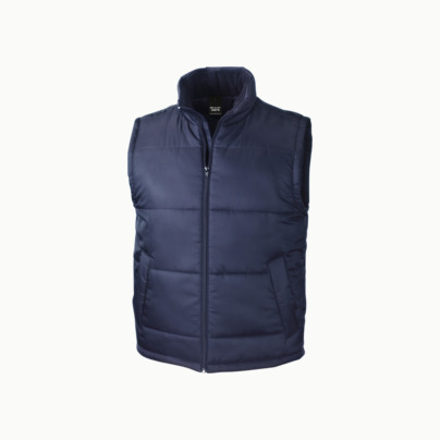 Bodywarmers av återvunnet material med reklamtryck