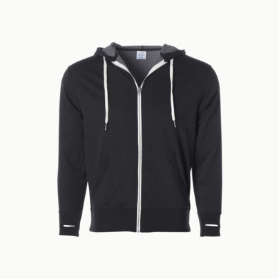 Blixtlås hoodies i frottébomull med reklamtryck