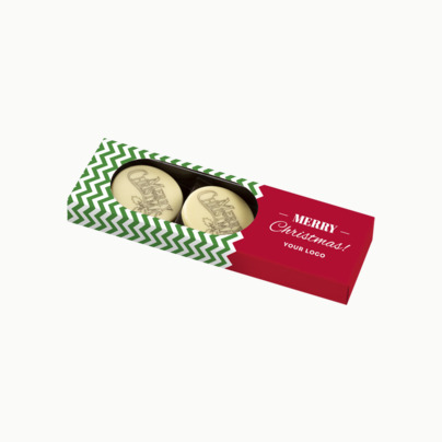 Vit choklad med julhälsning - med reklamtryck