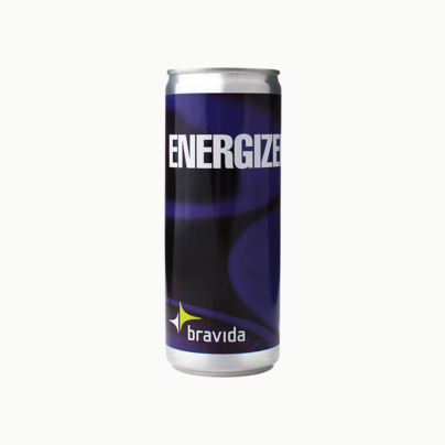 Energidryck på burk med eget tryck